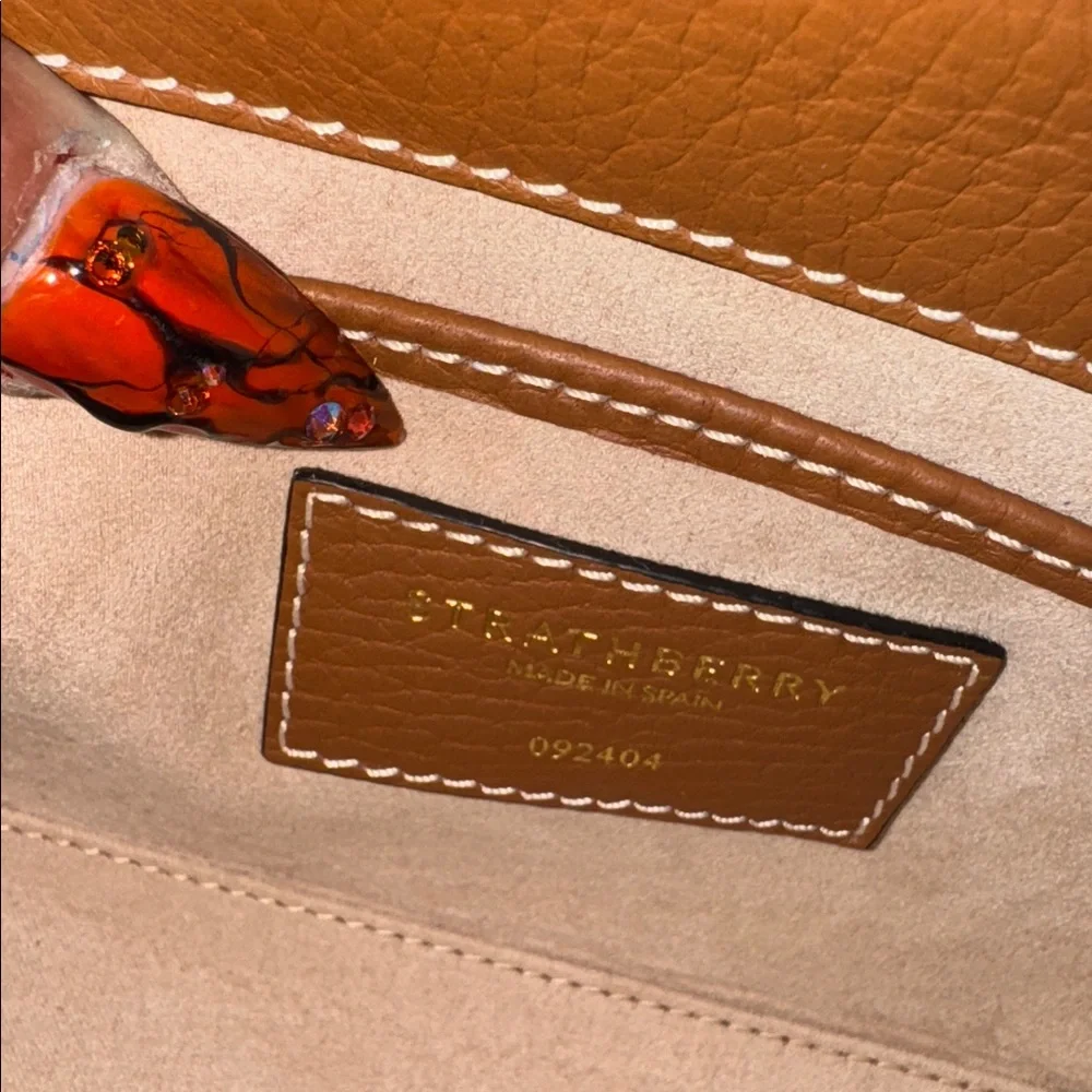 Strathberry Mosaic Nano Leather Mini Tote in tan with vanilla stitching NWT - Picture 14 of 17